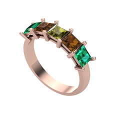 Peridot, dumanlı kuvars ve yeşil kuvars 8 ayar rose altın yüzük