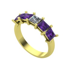 Edda 5 Taşlı Yüzük - Pırlanta ve ametist 14 ayar altın yüzük (0.39 karat) #nwhlto