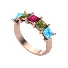 Edda 5 Taşlı Yüzük - Rodolit garnet, peridot ve akuamarin 8 ayar rose altın yüzük #o5wg9m