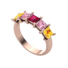 Edda 5 Taşlı Yüzük - Rodolit garnet, pembe kuvars ve sitrin 18 ayar rose altın yüzük #oinouw