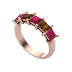 Rodolit garnet ve dumanlı kuvars 8 ayar rose altın yüzük