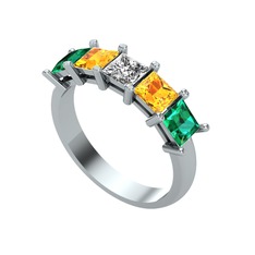 Edda 5 Taşlı Yüzük - Swarovski, sitrin ve yeşil kuvars 925 ayar gümüş yüzük #oqqa3i