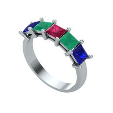 Rodolit garnet, kök zümrüt ve lab safir 925 ayar gümüş yüzük