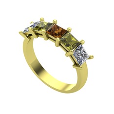 Edda 5 Taşlı Yüzük - Dumanlı kuvars, peridot ve pırlanta 8 ayar altın yüzük (0.78 karat) #ozigpo