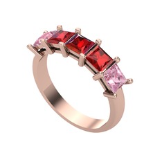 Garnet ve pembe kuvars 14 ayar rose altın yüzük