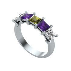 Edda 5 Taşlı Yüzük - Peridot, ametist ve swarovski 18 ayar beyaz altın yüzük #pyqukt