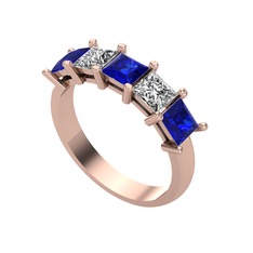 Edda 5 Taşlı Yüzük - Lab safir ve swarovski 925 ayar rose altın kaplama gümüş yüzük #q1rrfq