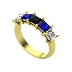 Edda 5 Taşlı Yüzük - Siyah zirkon, lab safir ve swarovski 14 ayar altın yüzük #q3t3a7