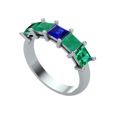 Edda 5 Taşlı Yüzük - Lab safir, kök zümrüt ve yeşil kuvars 14 ayar beyaz altın yüzük #q67wag
