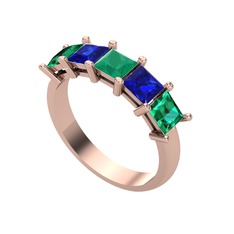 Edda 5 Taşlı Yüzük - Kök zümrüt, lab safir ve yeşil kuvars 18 ayar rose altın yüzük #q85chx
