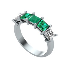Edda 5 Taşlı Yüzük - Kök zümrüt, yeşil kuvars ve beyaz zirkon 14 ayar beyaz altın yüzük #qjwl9r