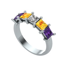 Swarovski, sitrin ve ametist 18 ayar beyaz altın yüzük