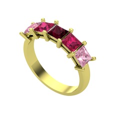 Edda 5 Taşlı Yüzük - Kök yakut, rodolit garnet ve pembe kuvars 8 ayar altın yüzük #qwroih