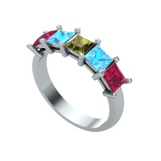 Edda 5 Taşlı Yüzük - Peridot, akuamarin ve rodolit garnet 14 ayar beyaz altın yüzük #r2fjzd