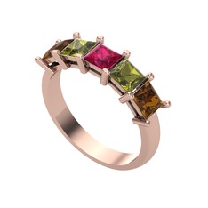 Rodolit garnet, peridot ve dumanlı kuvars 8 ayar rose altın yüzük