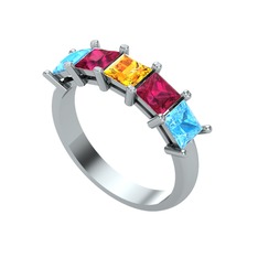 Edda 5 Taşlı Yüzük - Sitrin, rodolit garnet ve akuamarin 18 ayar beyaz altın yüzük #rjg7gw