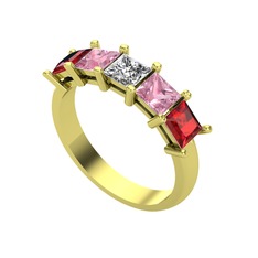 Edda 5 Taşlı Yüzük - Swarovski, pembe kuvars ve garnet 14 ayar altın yüzük #rmyrx5