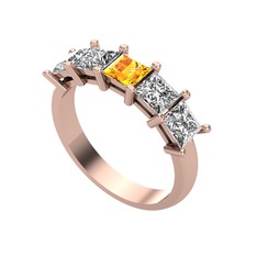 Sitrin, swarovski ve beyaz zirkon 14 ayar rose altın yüzük