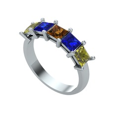 Edda 5 Taşlı Yüzük - Dumanlı kuvars, lab safir ve peridot 18 ayar beyaz altın yüzük #s0ibxp