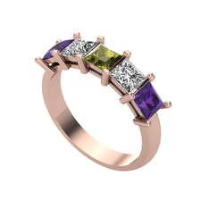 Peridot, swarovski ve ametist 18 ayar rose altın yüzük