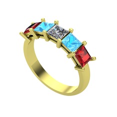Edda 5 Taşlı Yüzük - Pırlanta, akuamarin ve garnet 14 ayar altın yüzük (0.39 karat) #s69e4p