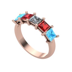 Edda 5 Taşlı Yüzük - Pırlanta, garnet ve akuamarin 925 ayar rose altın kaplama gümüş yüzük (0.39 karat) #s6z15s