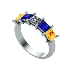 Edda 5 Taşlı Yüzük - Pırlanta, lab safir ve sitrin 925 ayar gümüş yüzük (0.39 karat) #s7unpi