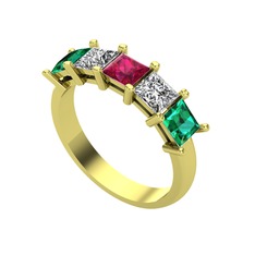 Rodolit garnet, swarovski ve yeşil kuvars 8 ayar altın yüzük