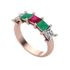 Edda 5 Taşlı Yüzük - Rodolit garnet, kök zümrüt ve swarovski 14 ayar rose altın yüzük #s9xy4j