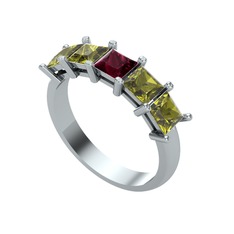 Edda 5 Taşlı Yüzük - Kök yakut ve peridot 925 ayar gümüş yüzük #sayu37