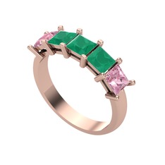 Edda 5 Taşlı Yüzük - Kök zümrüt ve pembe kuvars 8 ayar rose altın yüzük #sfnjvr