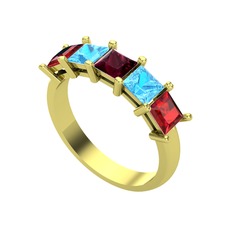 Kök yakut, akuamarin ve garnet 8 ayar altın yüzük