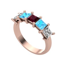 Edda 5 Taşlı Yüzük - Kök yakut, akuamarin ve swarovski 8 ayar rose altın yüzük #siww4f