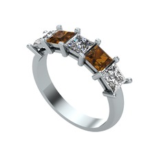 Edda 5 Taşlı Yüzük - Pırlanta, dumanlı kuvars ve beyaz zirkon 8 ayar beyaz altın yüzük (0.39 karat) #spj25e