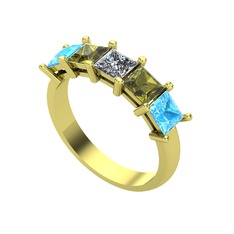 Edda 5 Taşlı Yüzük - Pırlanta, peridot ve akuamarin 14 ayar altın yüzük (0.39 karat) #stqa47