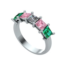 Edda 5 Taşlı Yüzük - Pırlanta, pembe kuvars ve yeşil kuvars 8 ayar beyaz altın yüzük (0.39 karat) #t6hw18