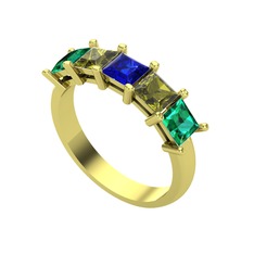 Edda 5 Taşlı Yüzük - Lab safir, peridot ve yeşil kuvars 8 ayar altın yüzük #tawudu