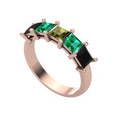Edda 5 Taşlı Yüzük - Peridot, yeşil kuvars ve siyah zirkon 18 ayar rose altın yüzük #tt43yl