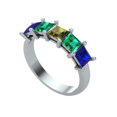Peridot, yeşil kuvars ve lab safir 18 ayar beyaz altın yüzük