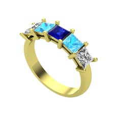 Edda 5 Taşlı Yüzük - Lab safir, akuamarin ve swarovski 8 ayar altın yüzük #u9ui7g