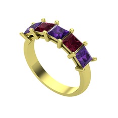 Edda 5 Taşlı Yüzük - Ametist ve kök yakut 18 ayar altın yüzük #ue7j4p