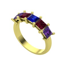 Edda 5 Taşlı Yüzük - Lab safir, kök yakut ve ametist 18 ayar altın yüzük #ugptq9