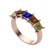 Edda 5 Taşlı Yüzük - Lab safir, dumanlı kuvars ve peridot 18 ayar rose altın yüzük #ul0jpw