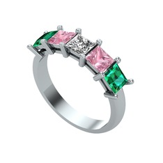 Edda 5 Taşlı Yüzük - Swarovski, pembe kuvars ve yeşil kuvars 925 ayar gümüş yüzük #uop17c