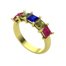 Edda 5 Taşlı Yüzük - Lab safir, peridot ve rodolit garnet 18 ayar altın yüzük #up2xtt