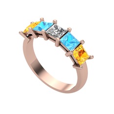 Edda 5 Taşlı Yüzük - Swarovski, akuamarin ve sitrin 14 ayar rose altın yüzük #upzu5h
