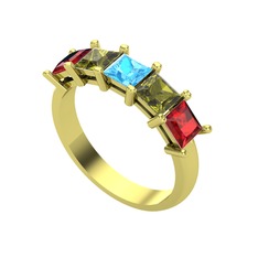 Edda 5 Taşlı Yüzük - Akuamarin, peridot ve garnet 18 ayar altın yüzük #uxbzkd
