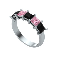 Siyah zirkon ve pembe kuvars 8 ayar beyaz altın yüzük