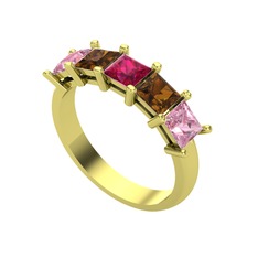 Edda 5 Taşlı Yüzük - Rodolit garnet, dumanlı kuvars ve pembe kuvars 8 ayar altın yüzük #v9vw8e