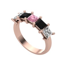 Pembe kuvars, siyah zirkon ve swarovski 14 ayar rose altın yüzük
